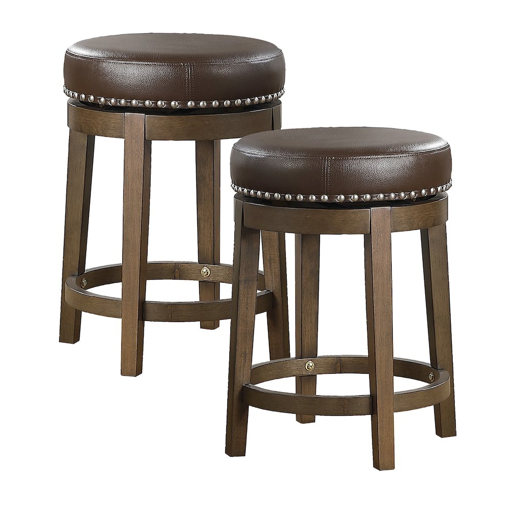 Westby Solid Wood 24" Round Swivel Stool, Set of 2 in Brown. Picture 3