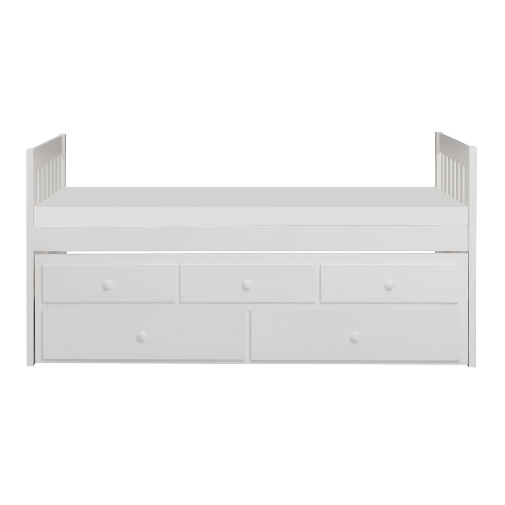 Galen Pine Twin Over Twin Trundle Bed with Two Storage Drawers in White. Picture 6