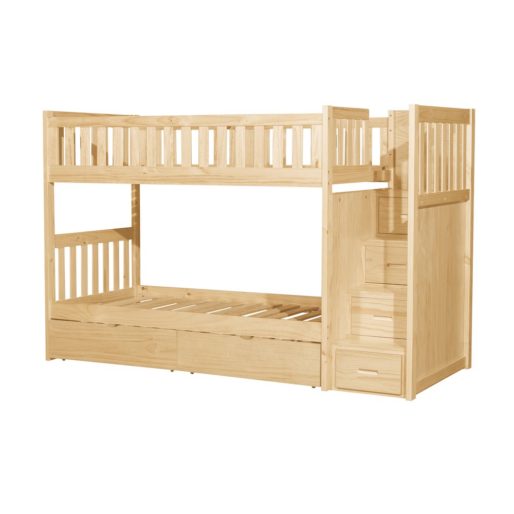 Bartly Pine Bunk Bed with Reversible Step Storage in Natural Pine. Picture 2
