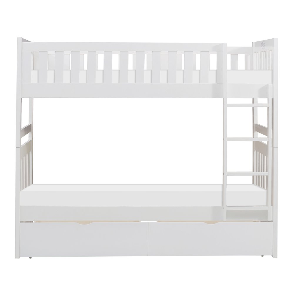 Galen Pine Twin Over Twin Bunk Bed with Storage Boxes in White. Picture 4