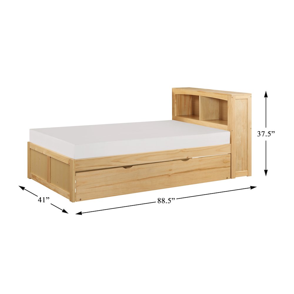 Bartly Pine Twin Bookcase Bed with Twin Trundle in Natural Pine. Picture 3