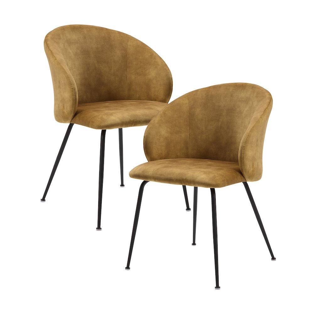 Cosimo Velvet Dining Room Side Chair, set of 2 in Mustard. Picture 1
