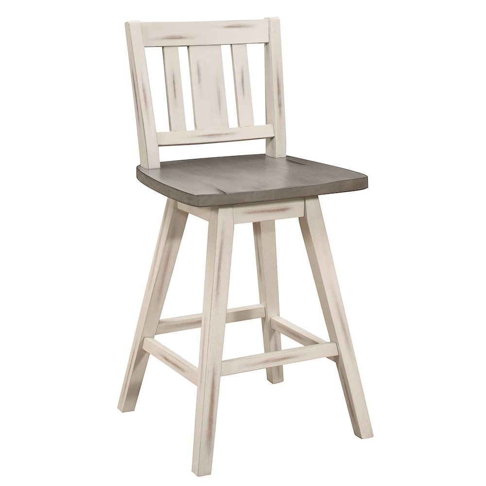 Amsonia Wood Swivel Counter Height Chair, set of 2 in Gray and White. Picture 1