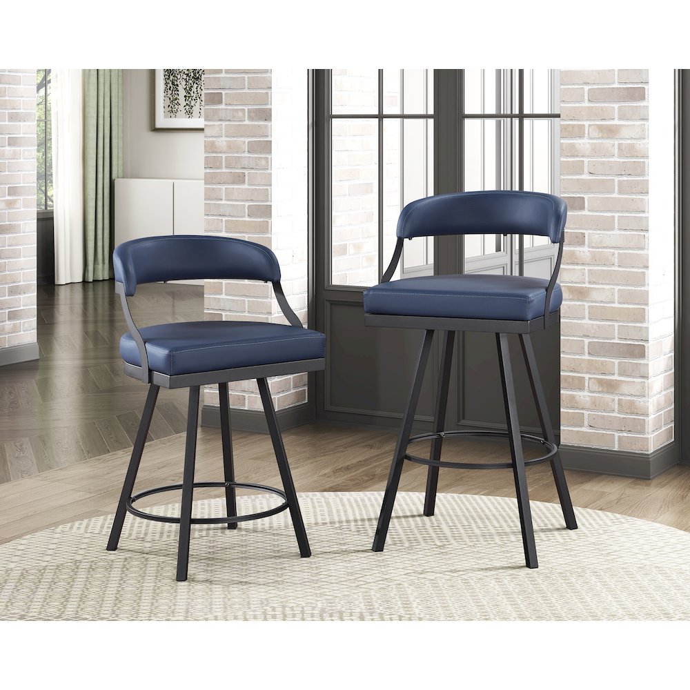 Crowley Faux leather Swivel Counter Height Chair in Blue. Picture 2