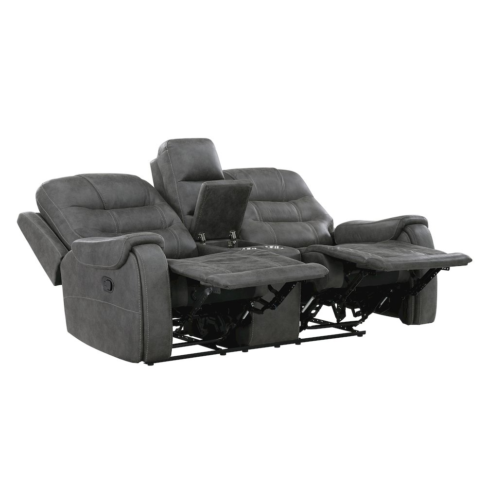Oberon Microfiber Double Reclining Love Seat in Dark Gray. Picture 7