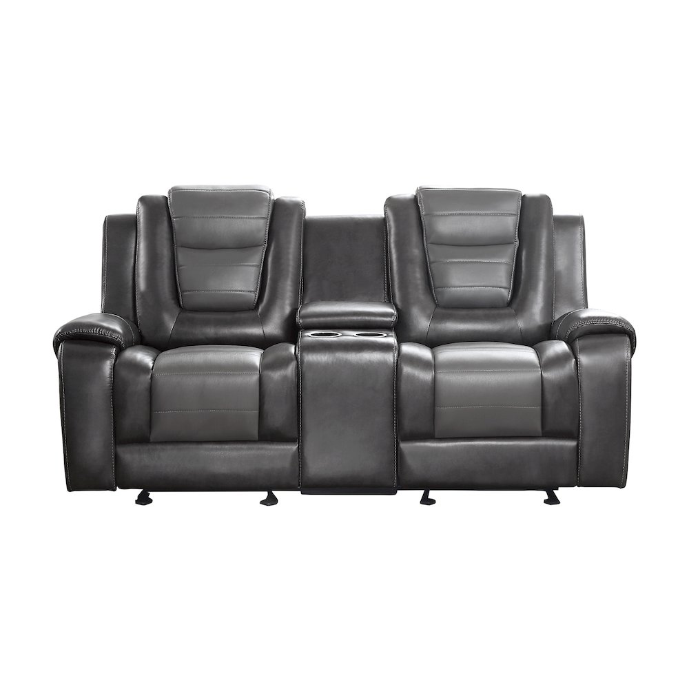 Briscoe F. Leather Dbl Gldr Rclng L.Seat in 2-Tone (L. Gray and D. Gray). Picture 5