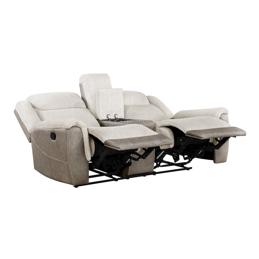 Harriette Chenille Double Reclining Love Seat in Beige. Picture 7