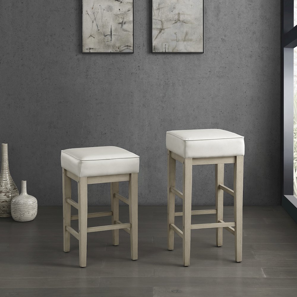 Pittsville Solid Wood 24" Height Square Stool, Set of 2 in White. Picture 2