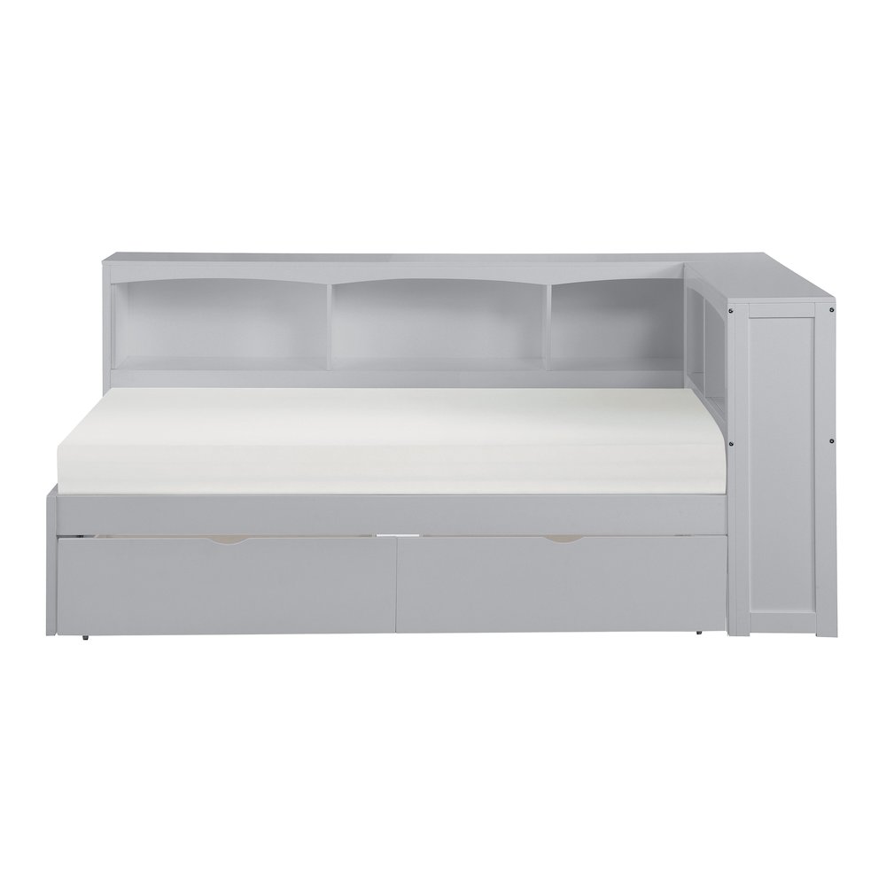 Orion Pine Twin Bookcase Corner Bed with Storage Boxes in Gray. Picture 4