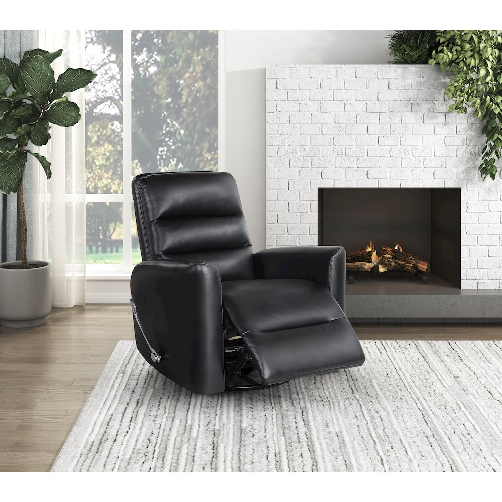 Dimitri Faux Leather Swivel Glider Reclining Chair in Black. Picture 2