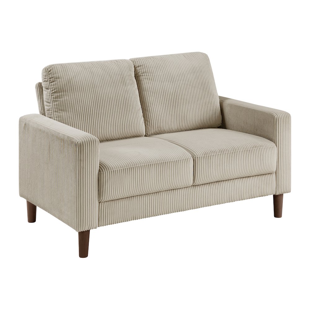 Crandall Corduroy Love Seat in Taupe. Picture 1