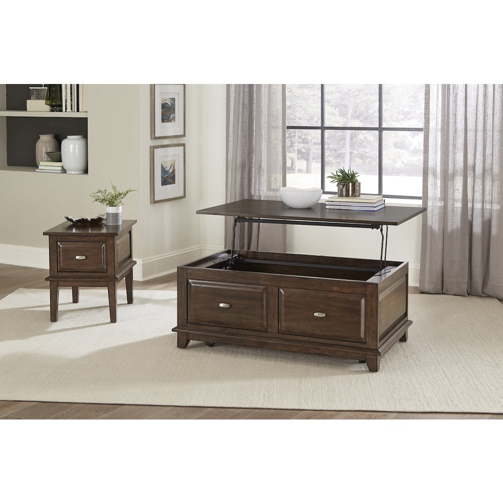 Minot Asian Hardwood End Table in Brown Cherry. Picture 3