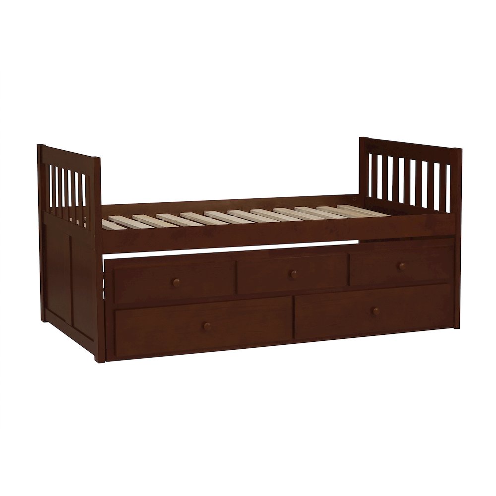 Rowe Pine Twin Over Twin Trundle Bed in Dark Cherry. Picture 2