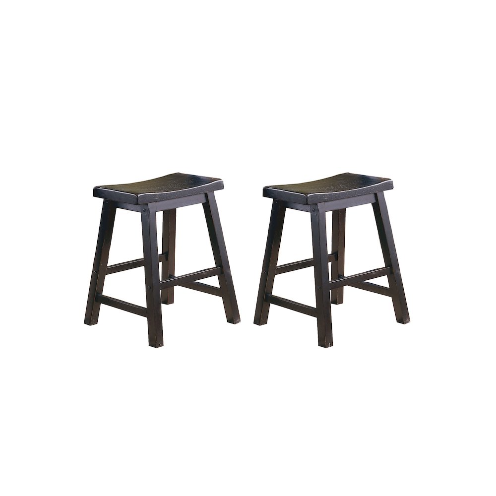Saddleback Solid Wood 18" Height Stool, Set of 2 in Black Finish. Picture 1