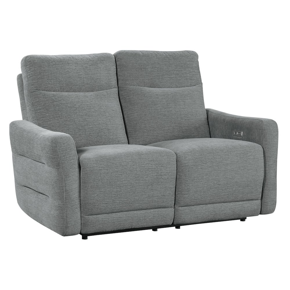 Edition Faux Leather Power Double Reclining Love Seat in Gray. Picture 6