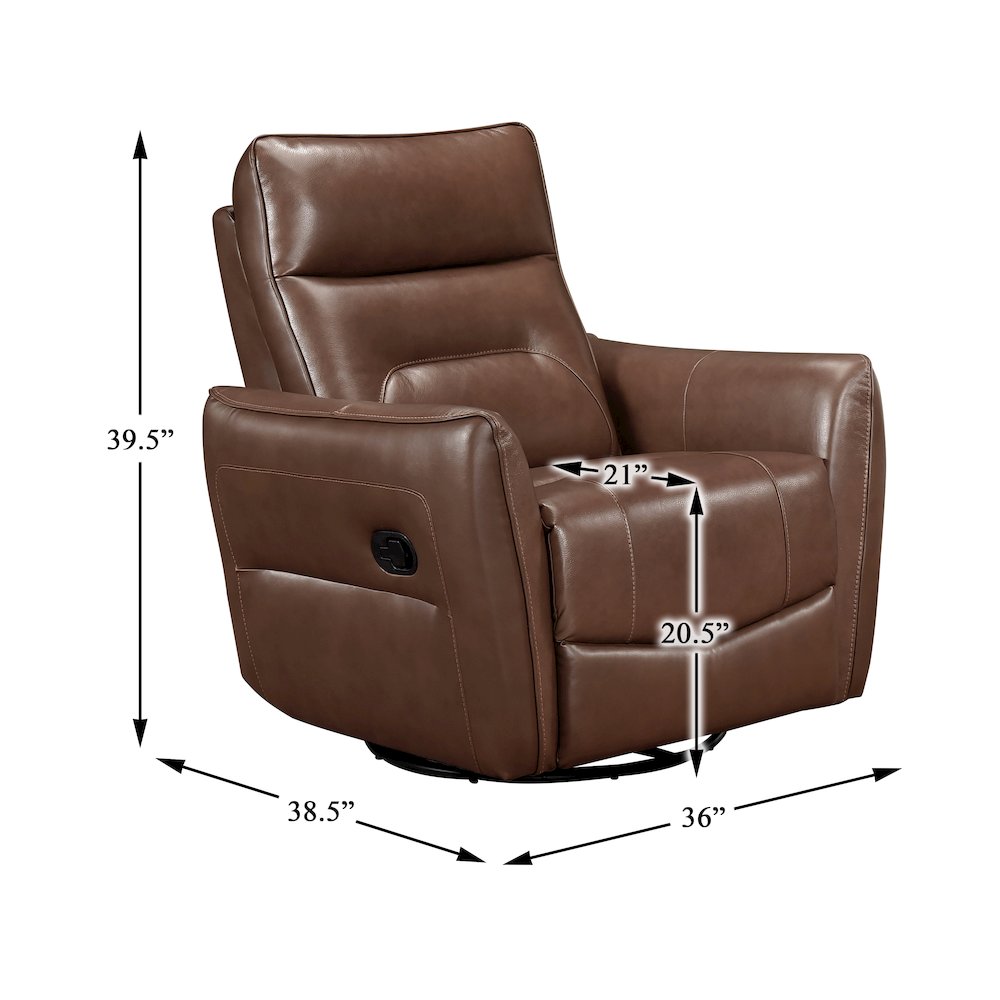 Thomas Leather Swivel Glider Reclining Chair in Toffee Brown. Picture 6