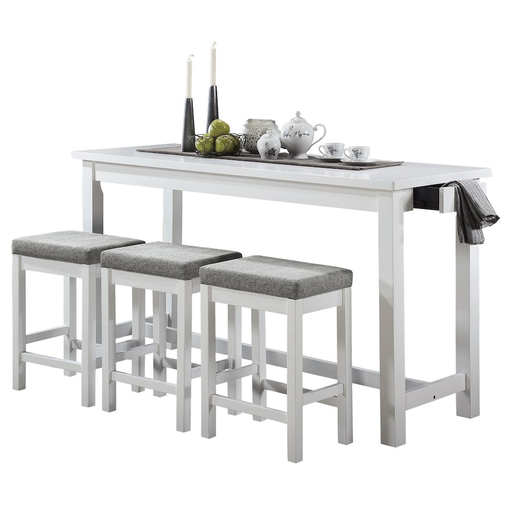 Connected Velvet Counter Height Set (Set of 4) in White Finish. Picture 1