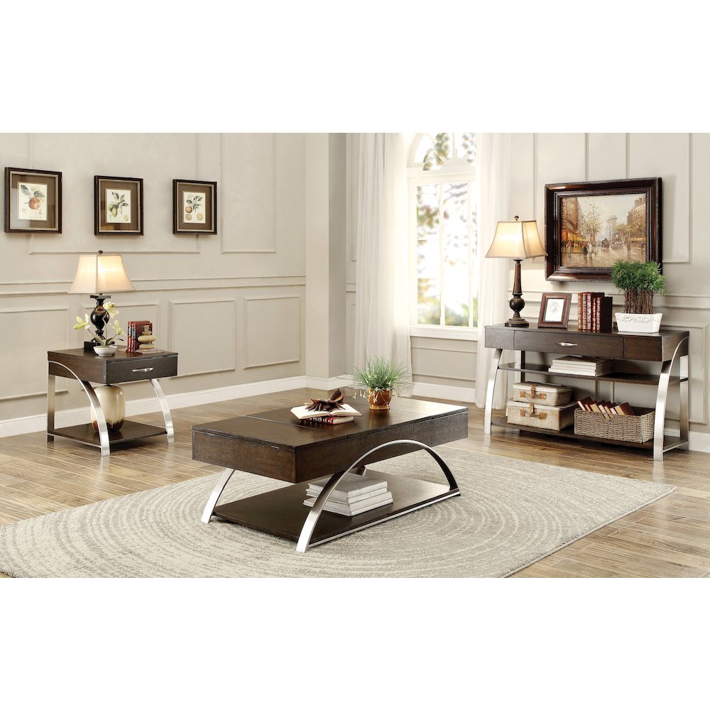 Tioga Engineered Wood Cocktail Table w/ Lift-Top and Storage in Espresso. Picture 2