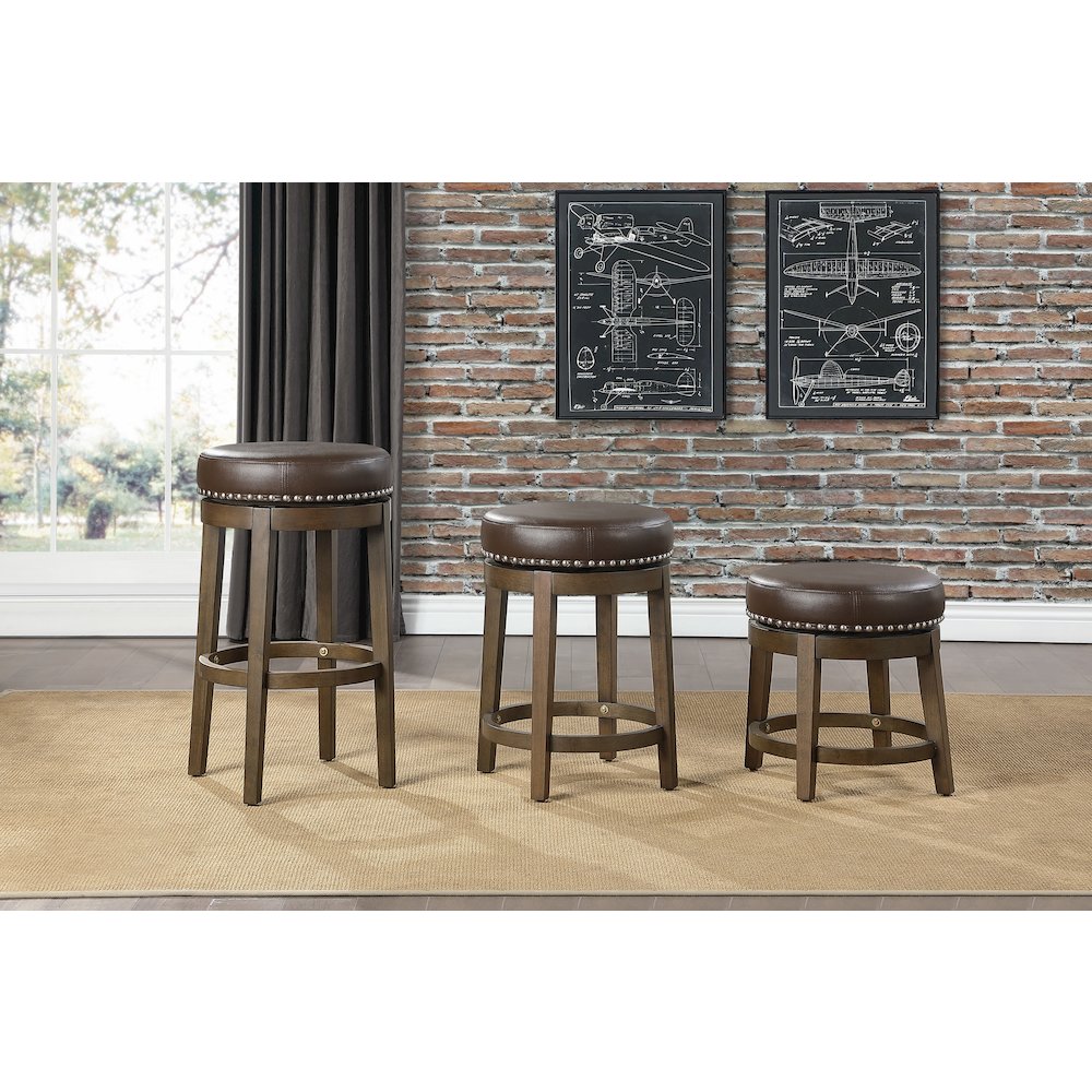 Westby Solid Wood 24" Round Swivel Stool, Set of 2 in Brown. Picture 2