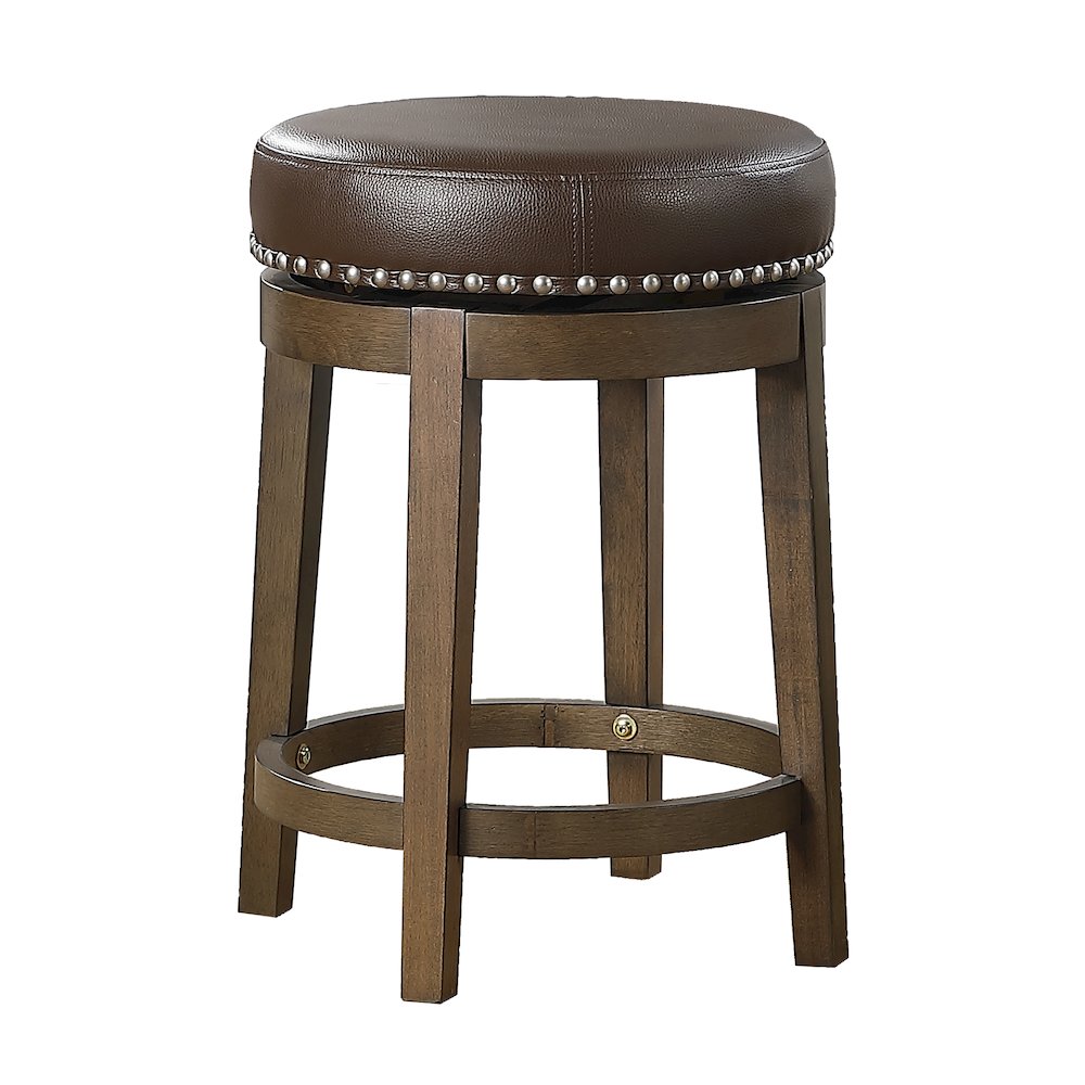 Westby Solid Wood 24" Round Swivel Stool, Set of 2 in Brown. Picture 1