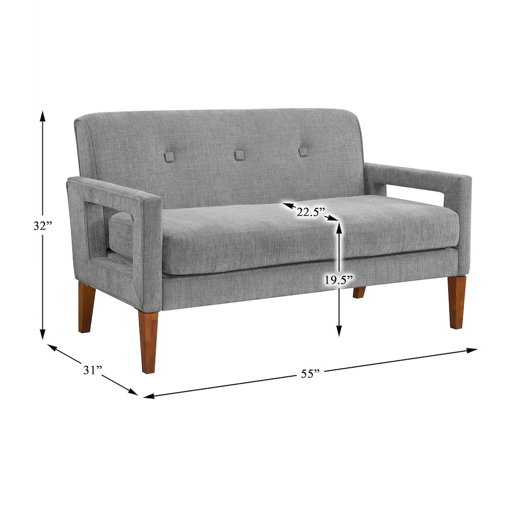 Belfort Chenille Love Seat in Gray. Picture 6