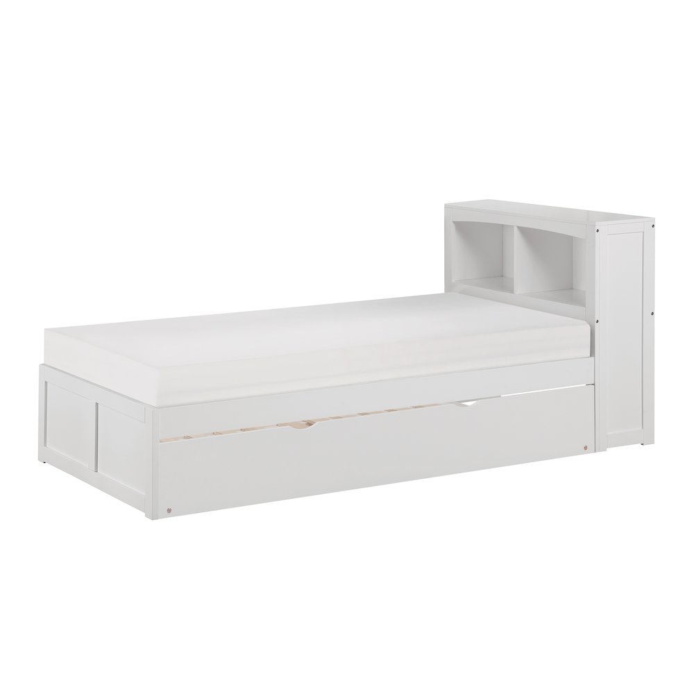 Galen Pine Twin Bookcase Bed with Twin Trundle in White. Picture 1