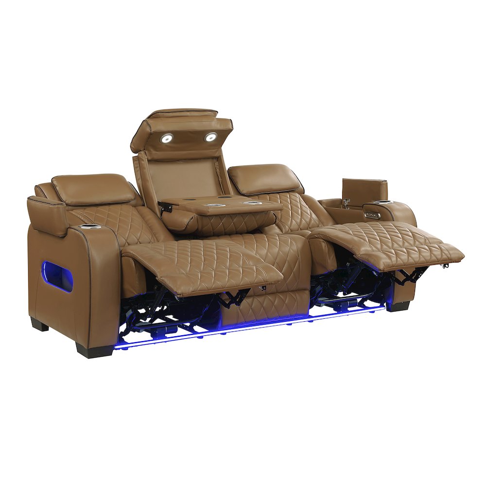 Fairway Faux Leather Power Double Reclining Sofa in Brown. Picture 11