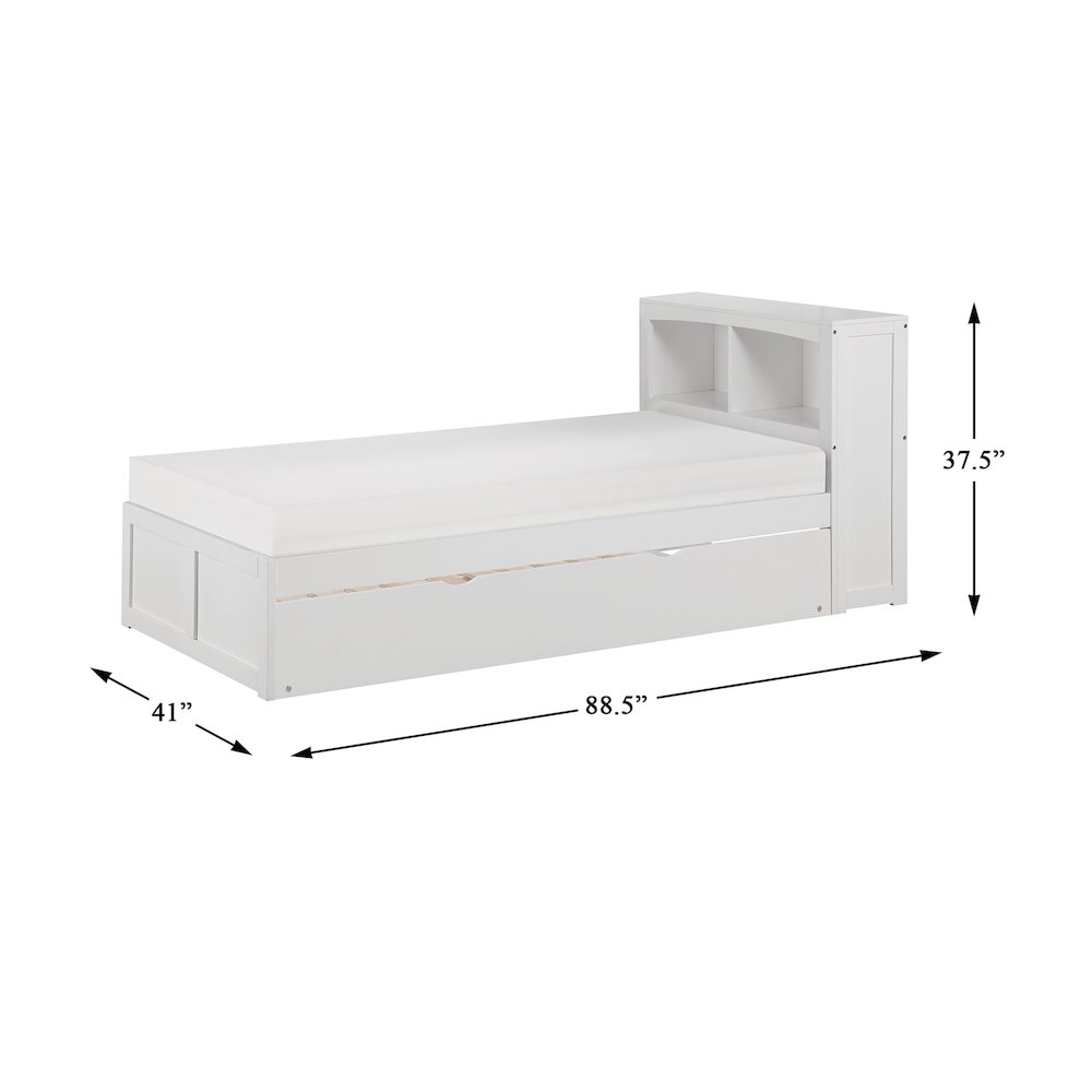 Galen Pine Twin Bookcase Bed with Twin Trundle in White. Picture 4