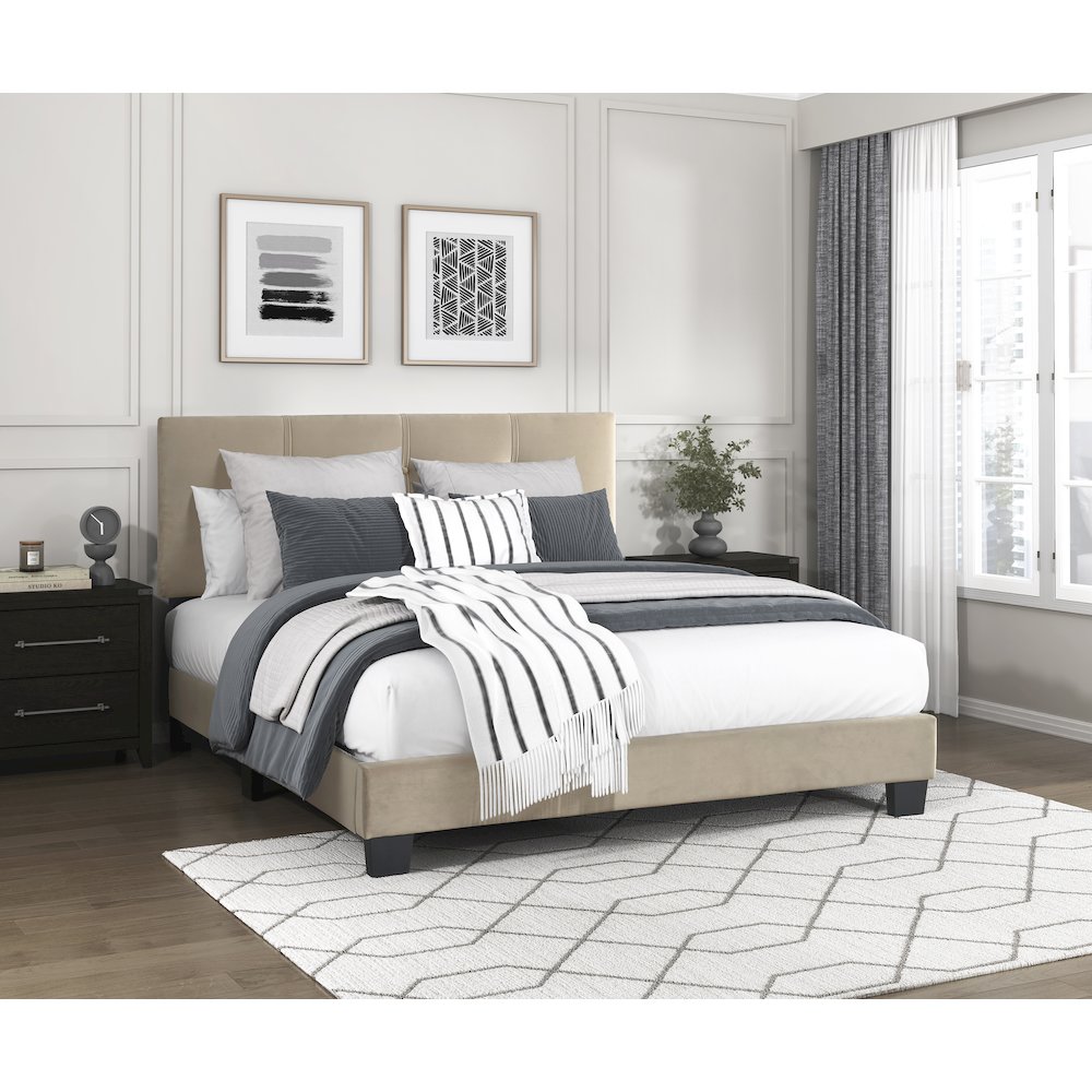 Newberry Velvet Full Platform Bed in Light Brown. Picture 3
