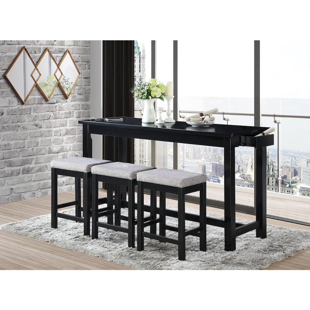 Connected Velvet Counter Height Set (Set of 4) in Black Finish. Picture 2