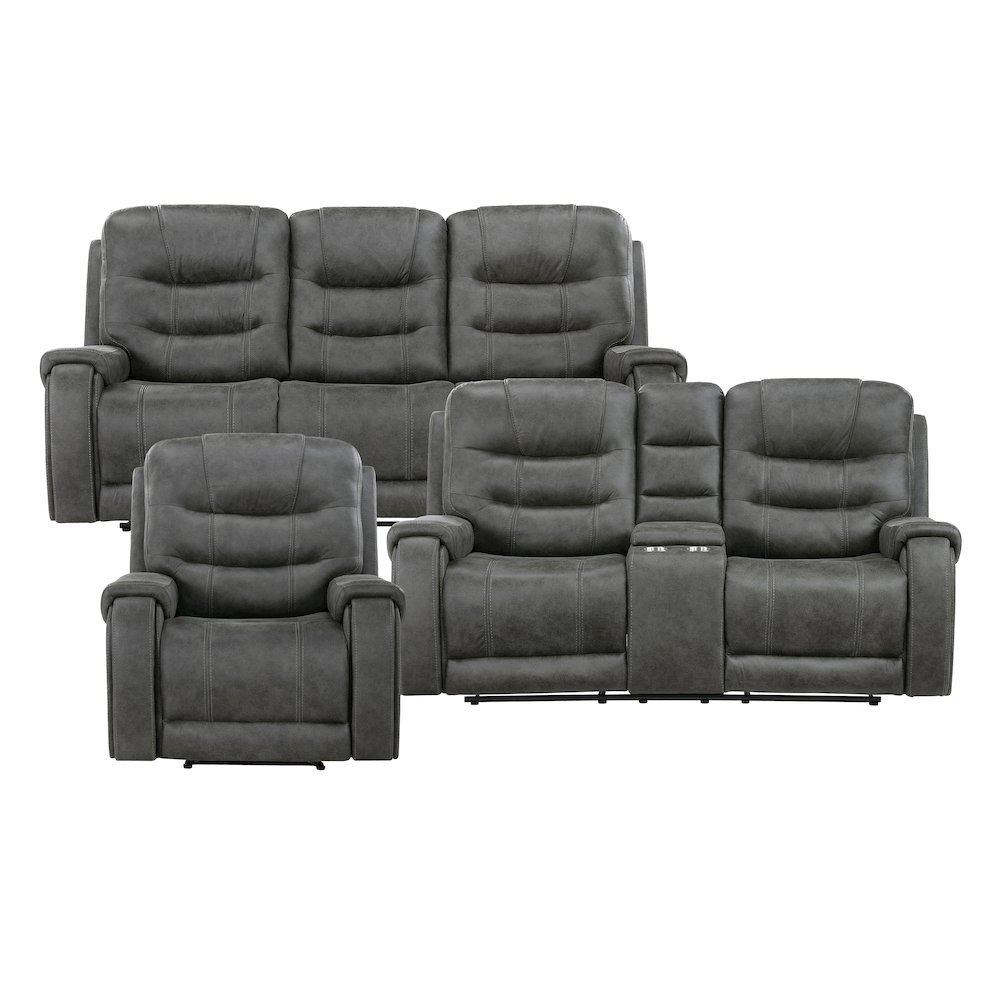 Oberon Microfiber 3pc Set: Sofa, Loveseat, Chair in Dark Gray. Picture 3