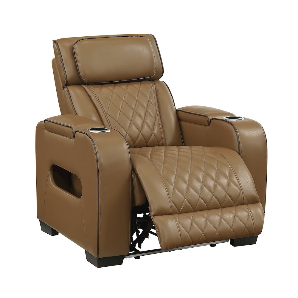 Fairway Faux Leather Power Reclining Chair with Power Headrest in Brown. Picture 9