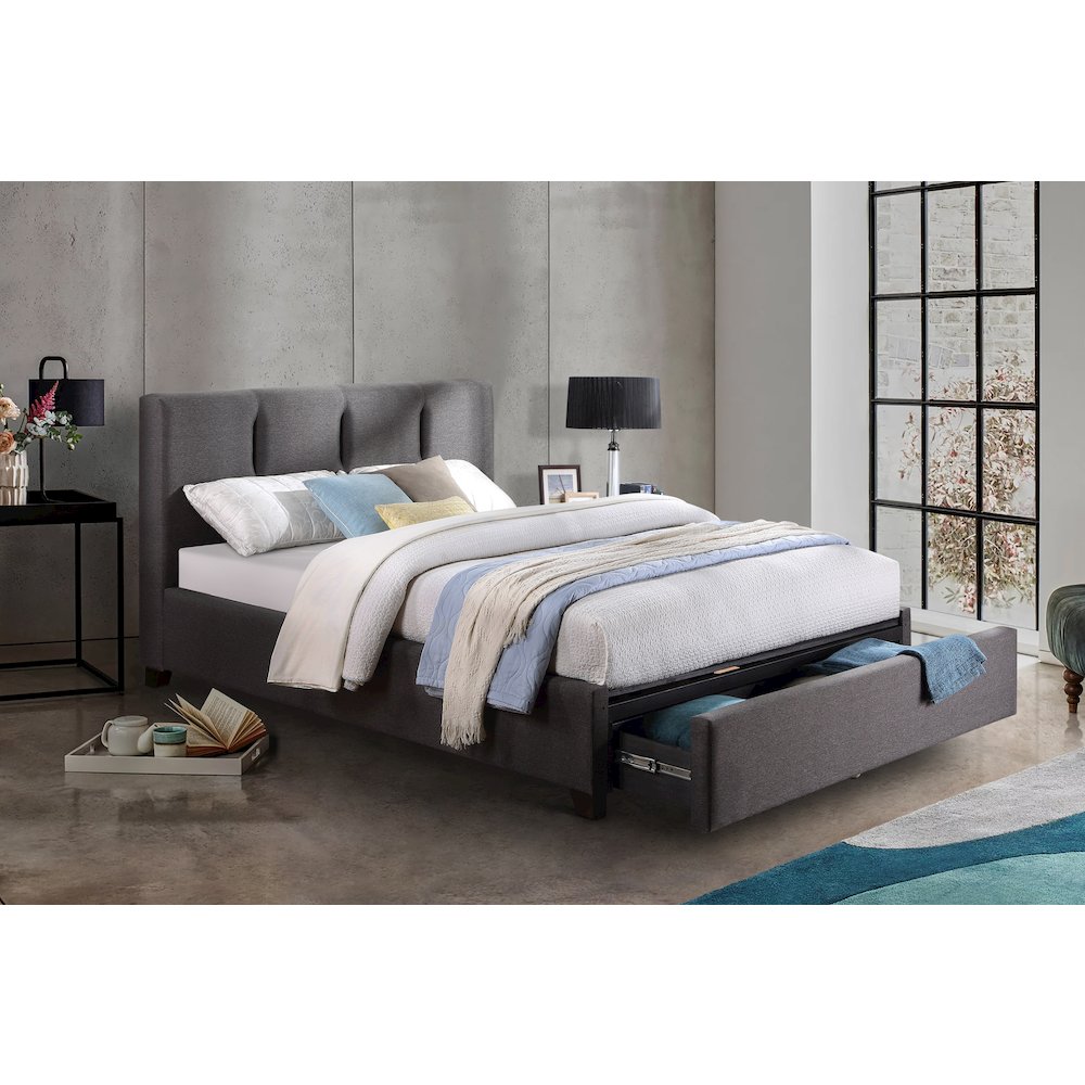 Aitana Textured Full Platform Bed with Storage Drawer in Graphite. Picture 2