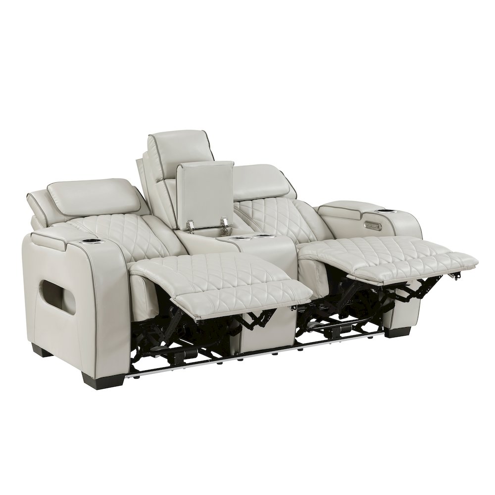 Fairway Faux Leather Power Double Reclining Love Seat in Taupe. Picture 10