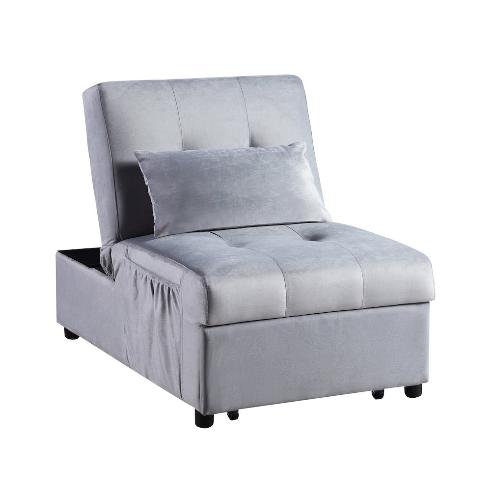 Garrell Velvet Storage Bench with Pull-Out Ottoman in Gray. Picture 1