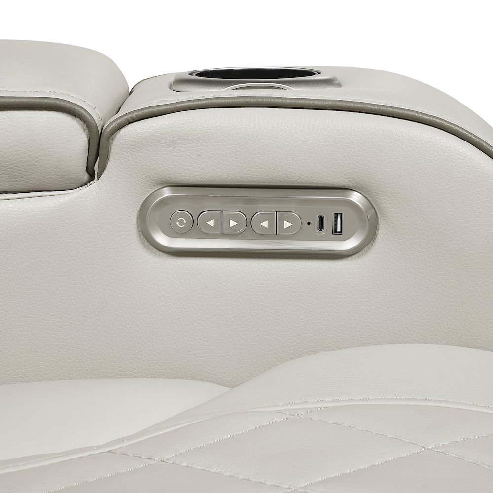 Fairway Faux Leather Power Double Reclining Love Seat in Taupe. Picture 14