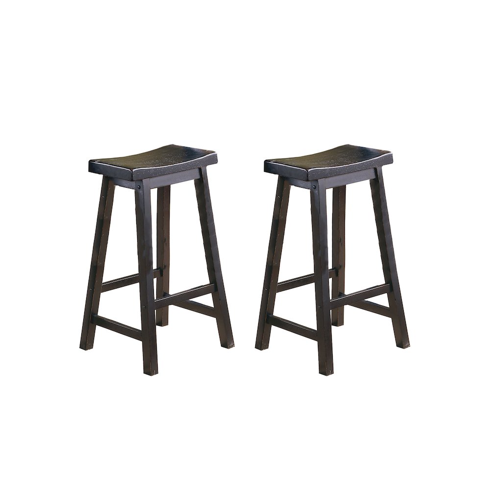 Saddleback Solid Wood 29" Height Stool, Set of 2 in Black Finish. Picture 1
