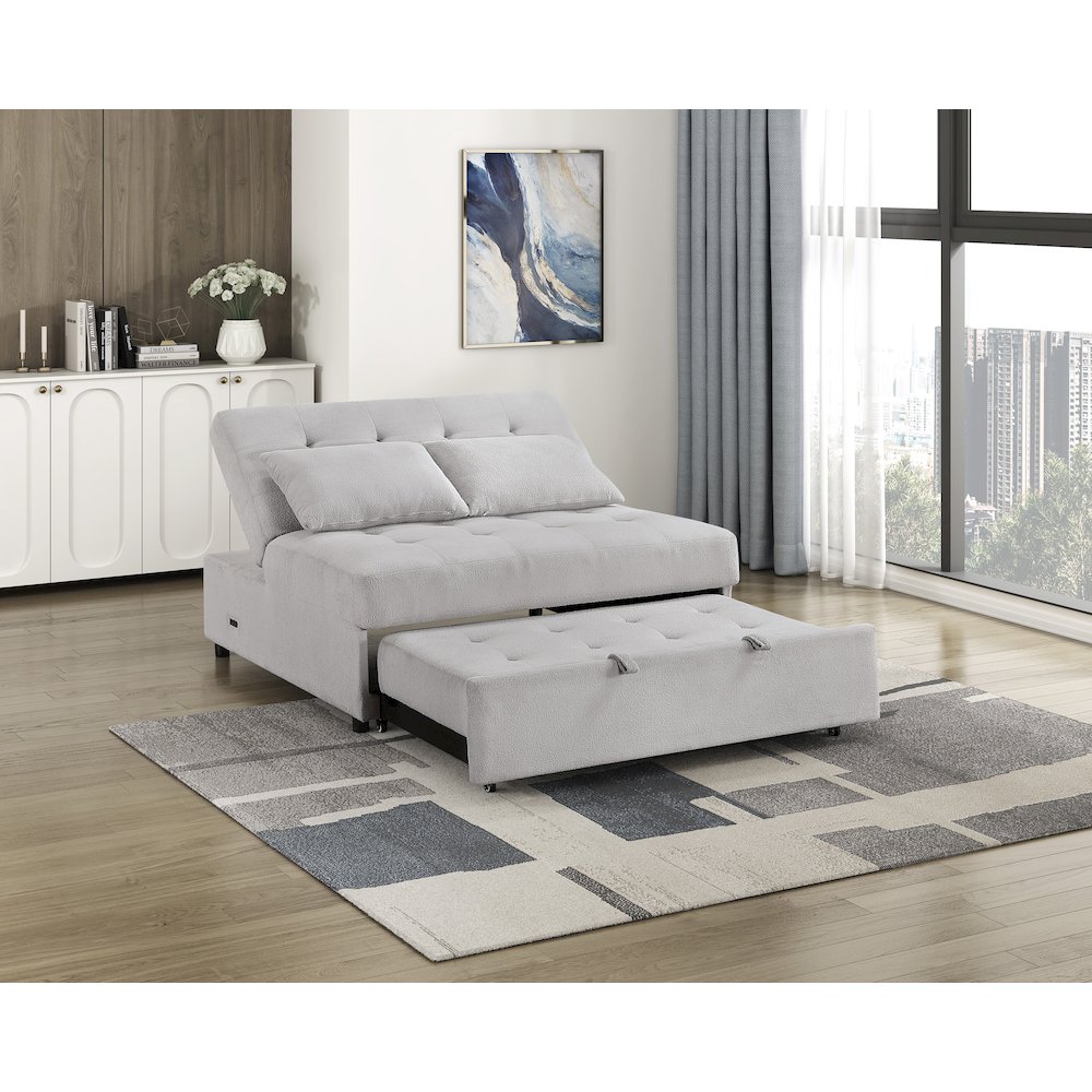 Desmond Textured Convertible Armless 2-Seater with Pull-out Bed in Gray. Picture 3