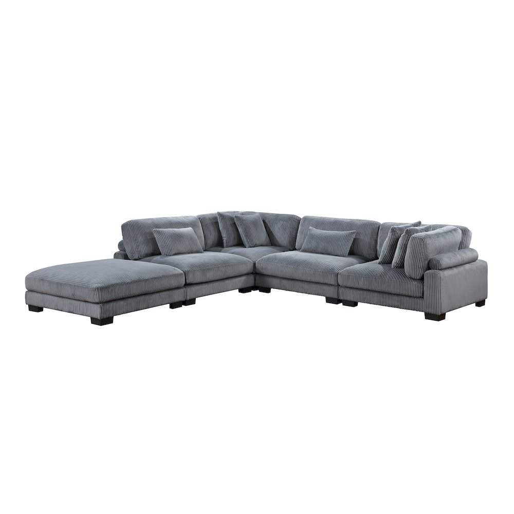 Traverse Corduroy 5-Piece Modular Sectional with Ottoman in Gray. Picture 1
