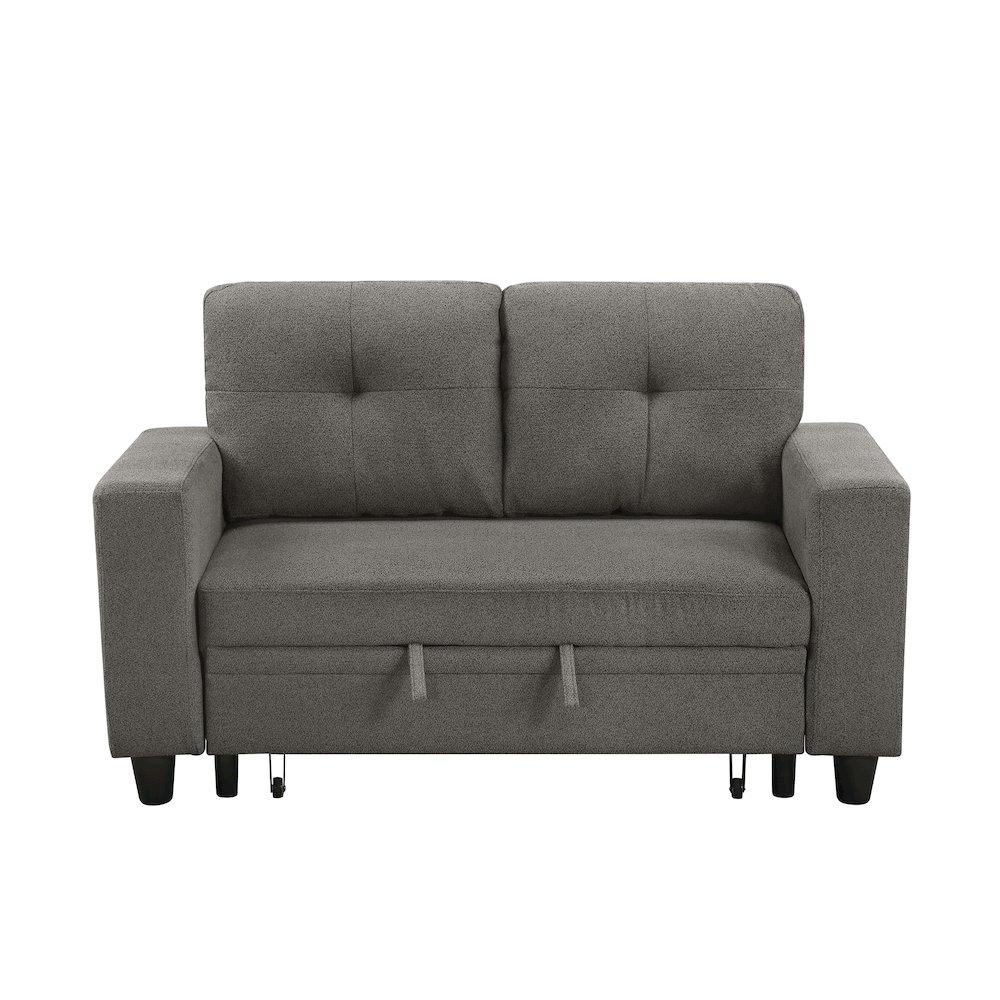 Robinson Boucle Love Seat with Pull-out Bed, Shelves in Dark Brown. Picture 9