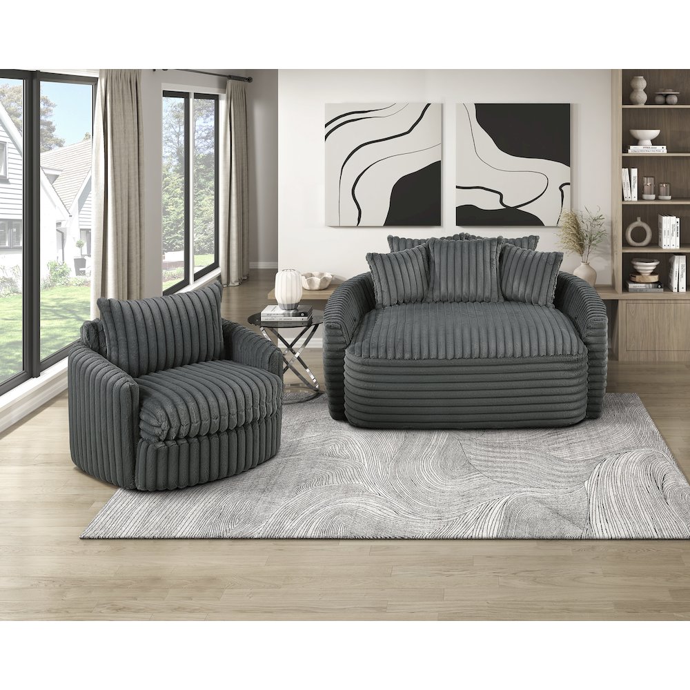Tomball Corduroy Oversized Chaise Lounge in Dark Gray. Picture 5