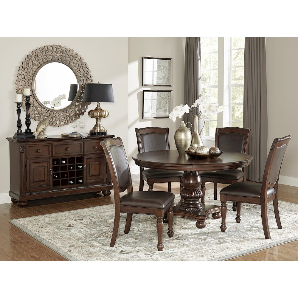 Lordsburg Walnut Veneer Round Dining Table in Brown Cherry. Picture 2