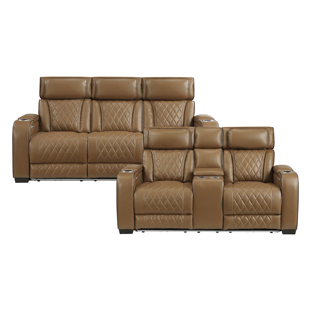 Fairway Faux Leather 2pc Set: Sofa, Loveseat in Brown. Picture 3