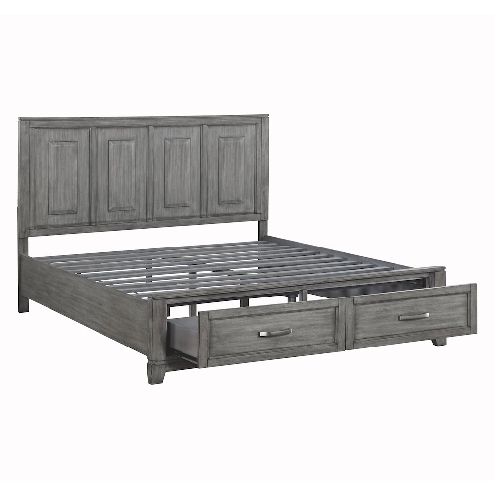Garretson Acacia CK Platform Bed with Footboard Storage in Gray. Picture 8