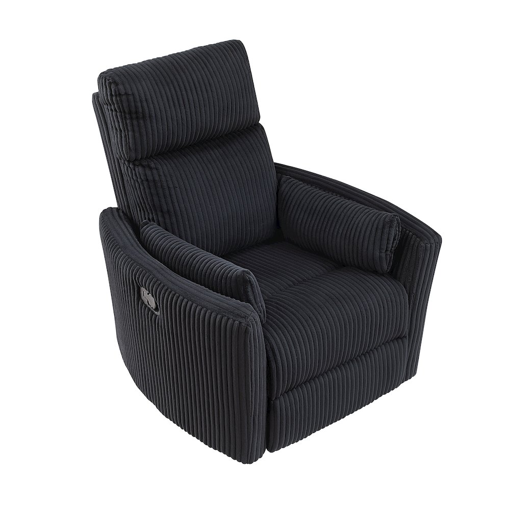 Traverse Corduroy Swivel Glider Reclining Chair in Black. Picture 2