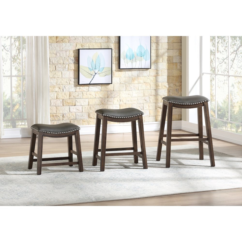 Ordway Solid Wood 29" Height Saddle Stool in Gray. Picture 2
