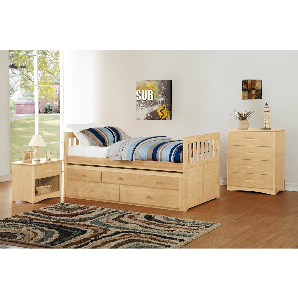Bartly Pine Twin Over Twin Trundle Bed in Natural Pine. Picture 3