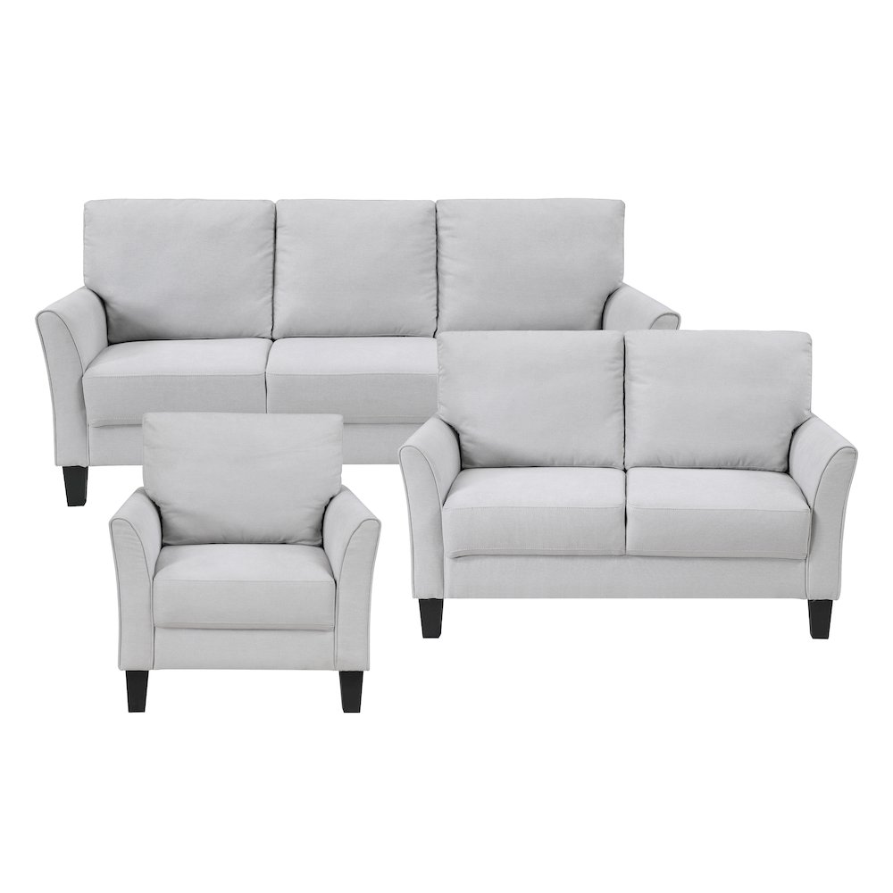 Aliana Textured 3pc Set: Sofa, Loveseat, Chair in Gray. Picture 1