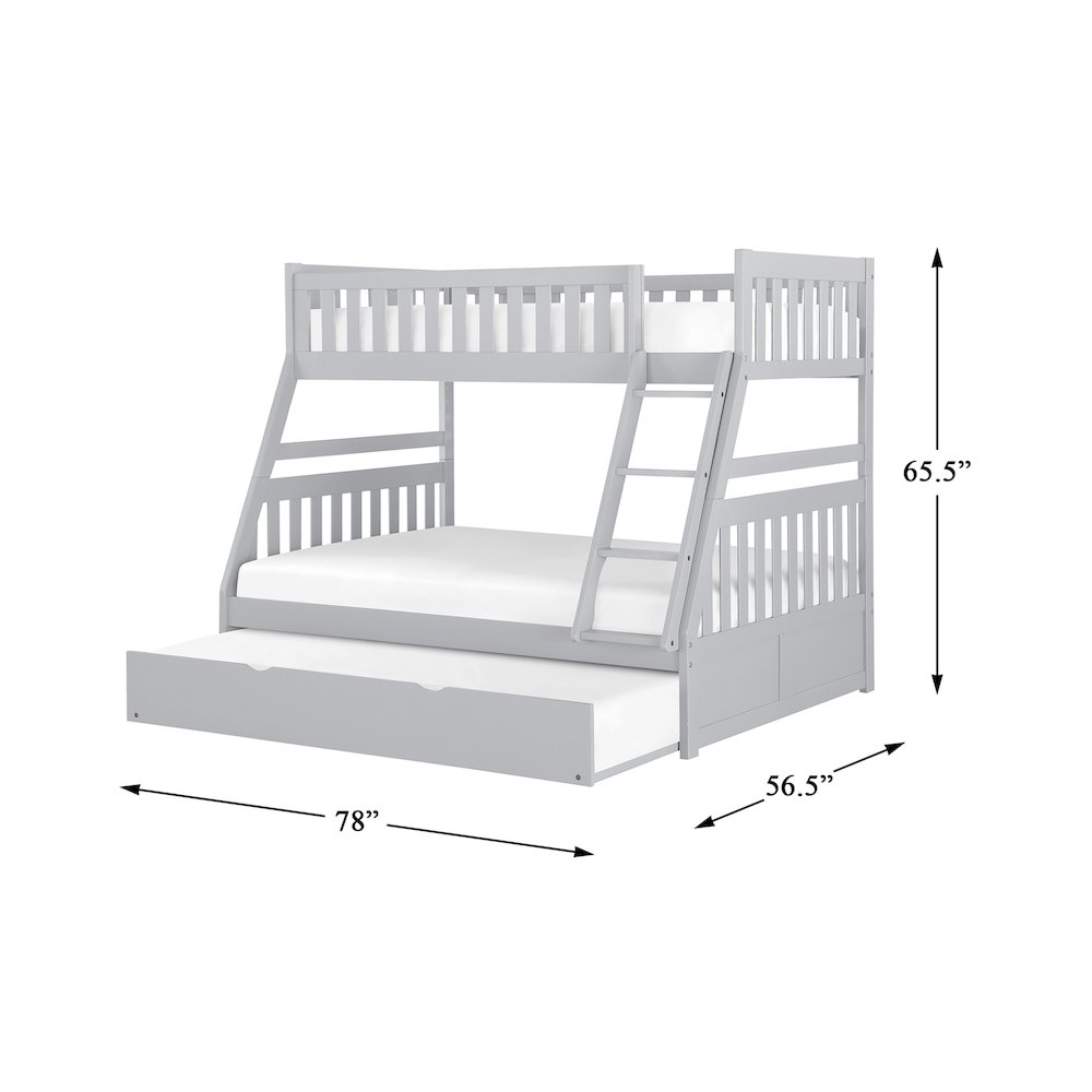 Orion Pine Twin Over Full Bunk Bed with Trundle Bed in Gray. Picture 4