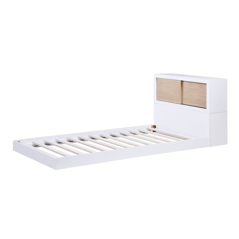 Asker Asian Hardwood Twin Bookcase Bed in 2-Tone (White and Natural). Picture 2